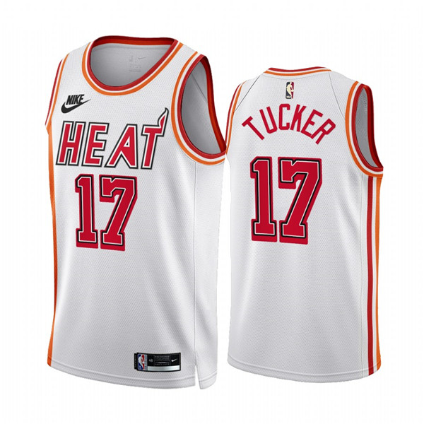 Men's Miami Heat #17 P.J. Tucker White Classic Edition Stitched Basketball Jersey - Click Image to Close